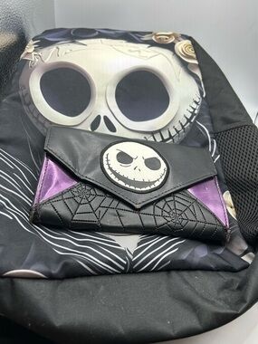 Disney The Nightmare Before Christmas Black Purple Skull Wallet Pouch